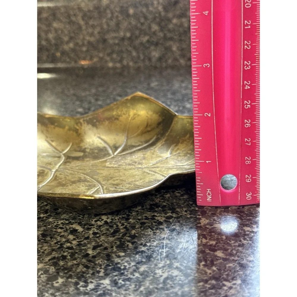 Vintage MCM Solid Brass Grape Leaf Dish TABLETOP‎ Bowl Trinket Tray Decor